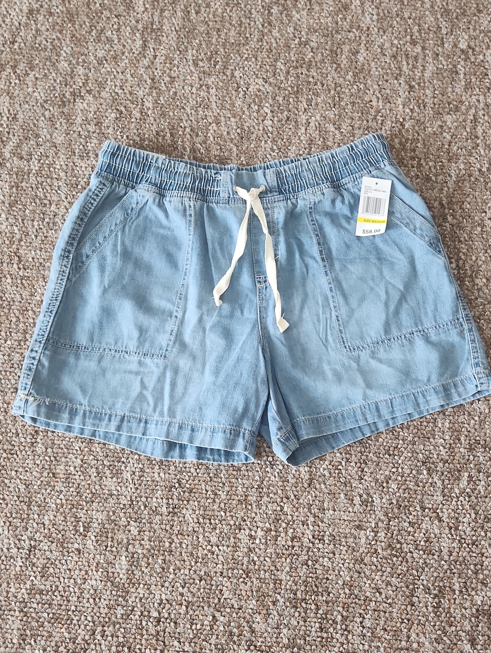 Light Blue Drawstring Chambray Women's Shorts
